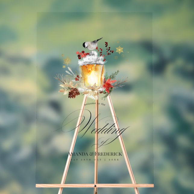 Panneau En Acrylique Mariage de Noël d'hiver Bienvenue (Neutre)