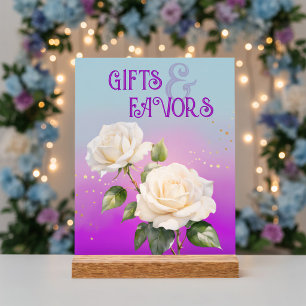 Panneau En Acrylique Mariage de printemps Roses ombrées aquarelle bleu 