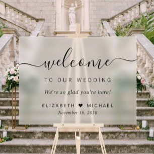 Panneau En Acrylique Mariage de script chic - Bienvenue gelé