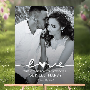 Panneau En Acrylique Mariage de script d'amour photo personnalisé