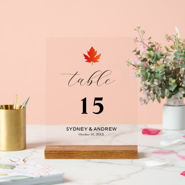 Panneau En Acrylique Mariage de script élégant moderne Feuille d'érable (Mariage)