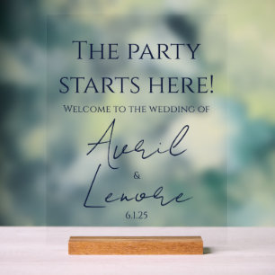 Panneau En Acrylique Mariage de texte bleu foncé simple