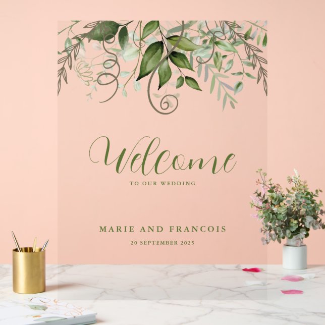Panneau En Acrylique Mariage de verdure tropicale Accueil Clair (Mariage)