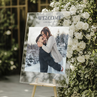 Panneau En Acrylique Mariage d'hiver Dusty Blue Photo Script
