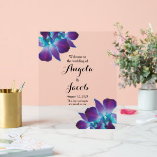 Panneau En Acrylique Mariage d'orchidée bleu Dendrobium Bienvenue