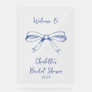 Panneau En Acrylique Mariage écriture manuscrite Coquette Nœud Bleu