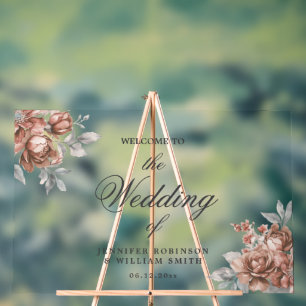 Panneau En Acrylique Mariage élégant à l'écriture rustique florale Rose