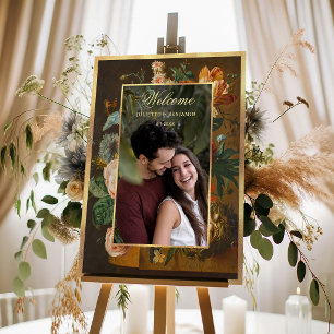 Panneau En Acrylique Mariage Élégant de Photo Florale de Bienvenue