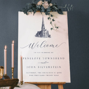 Panneau En Acrylique Mariage Élégant et Vintage à l'Église de Bienvenue