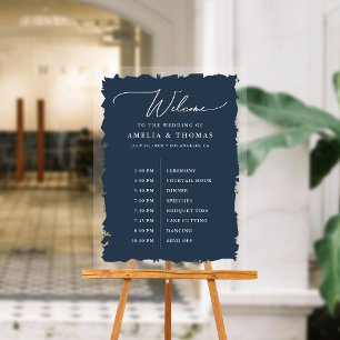Panneau En Acrylique Mariage élégant Marine Bleu Bienvenue et chronolog