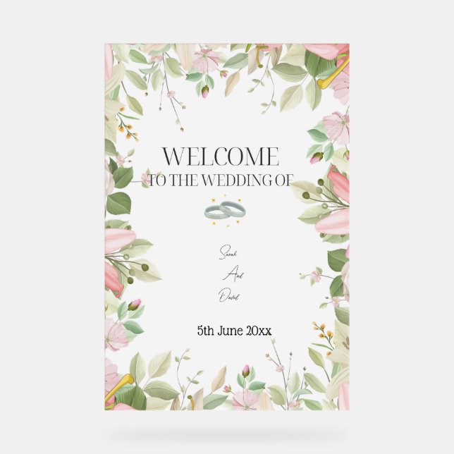 Panneau En Acrylique Mariage élégant moderne Accueil (Recto)