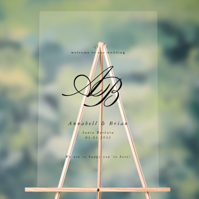 Panneau En Acrylique Mariage élégant monogramme blanc (Neutre)
