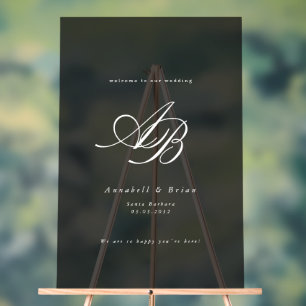 Panneau En Acrylique Mariage Élégant Monogramme Noir