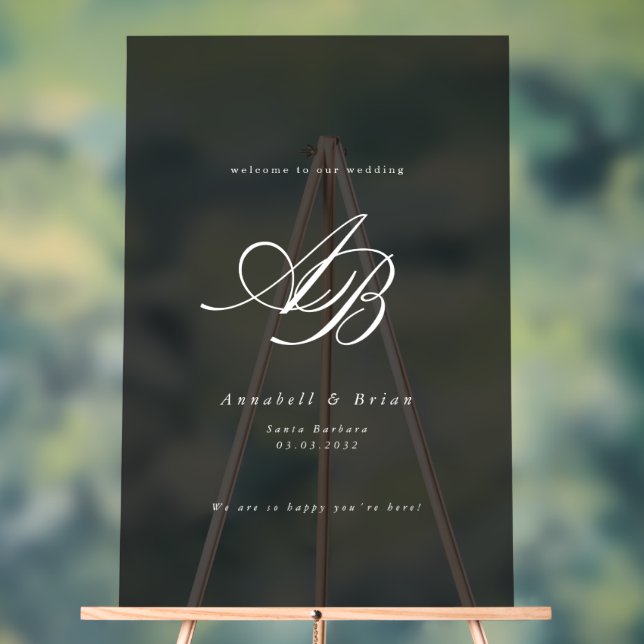 Panneau En Acrylique Mariage Élégant Monogramme Noir (Neutre)