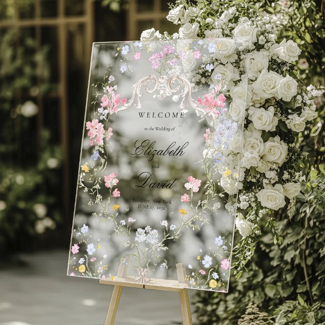 Panneau En Acrylique Mariage Élégant Rococo à Couronne Florale Fantaisi (Créateur téléchargé)