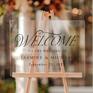 Panneau En Acrylique Mariage Élégant Typographie Noire de Bienvenue Mod