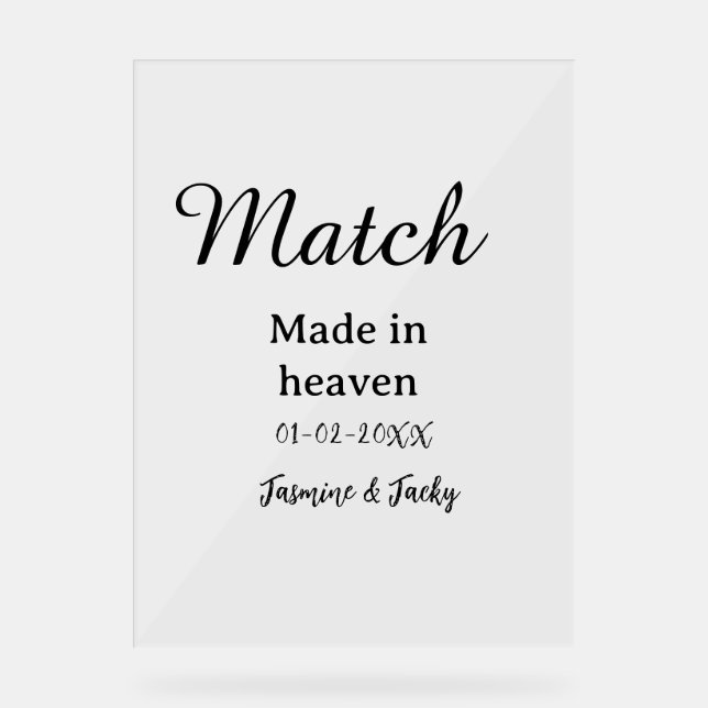 Panneau En Acrylique Mariage fait au ciel nom date simple calligraphie (Recto)