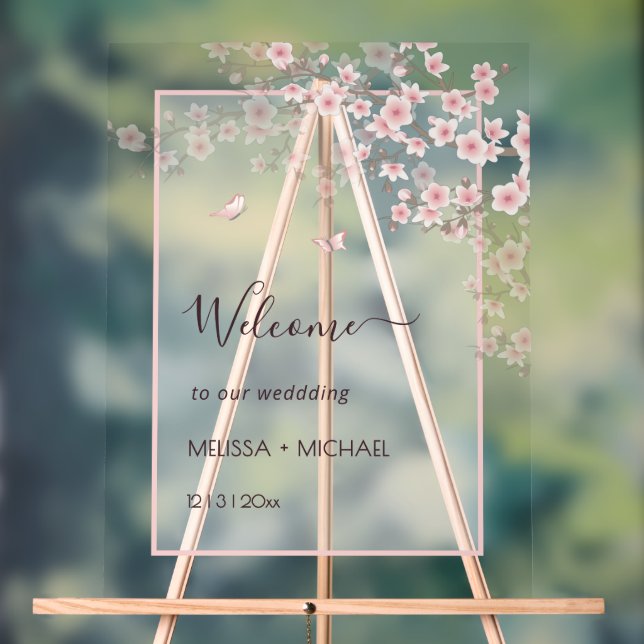 Panneau En Acrylique Mariage Fleur de Cerisier Rose Transparente (Neutre)