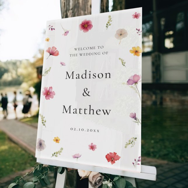 Panneau En Acrylique Mariage fleur sauvage Bienvenue (Créateur téléchargé)