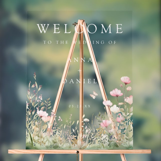 Panneau En Acrylique Mariage Fleur sauvage papillon (Neutre)