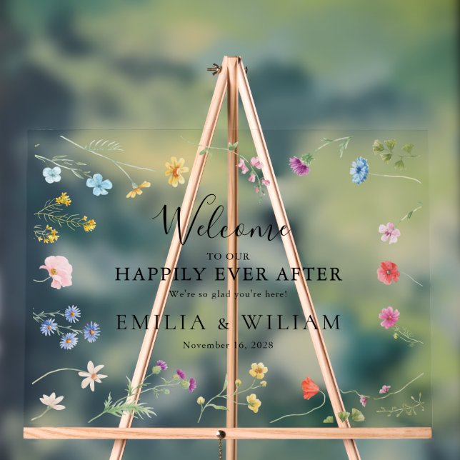 Panneau En Acrylique Mariage Fleur sauvage romantique Bienvenue Froid (Neutre)