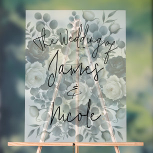 Panneau En Acrylique Mariage Fleurie Moderne Bleu Foncé & Blanc