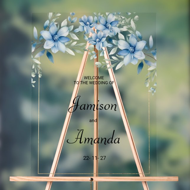 Panneau En Acrylique Mariage floral à la menthe bleue marine botanique (Neutre)