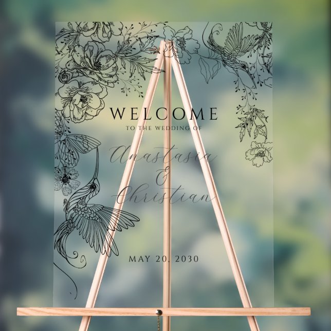 Panneau En Acrylique Mariage floral à main (Neutre)