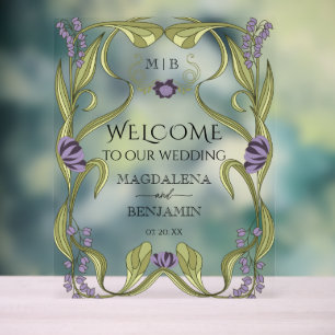 Panneau En Acrylique Mariage Floral Art Nouveau Vintage Violet Lilas