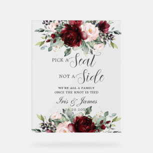 Panneau En Acrylique Mariage Floral Burgundy Blush Choisissez un siège