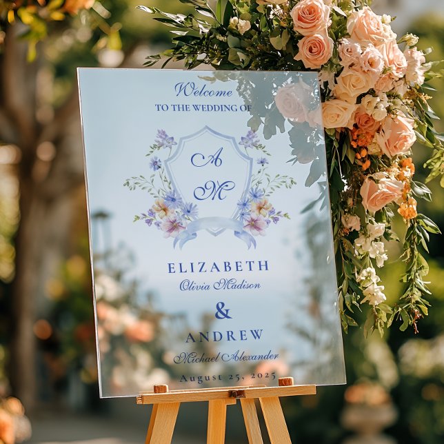 Panneau En Acrylique Mariage floral de crête bleue Dusty (Créateur téléchargé)