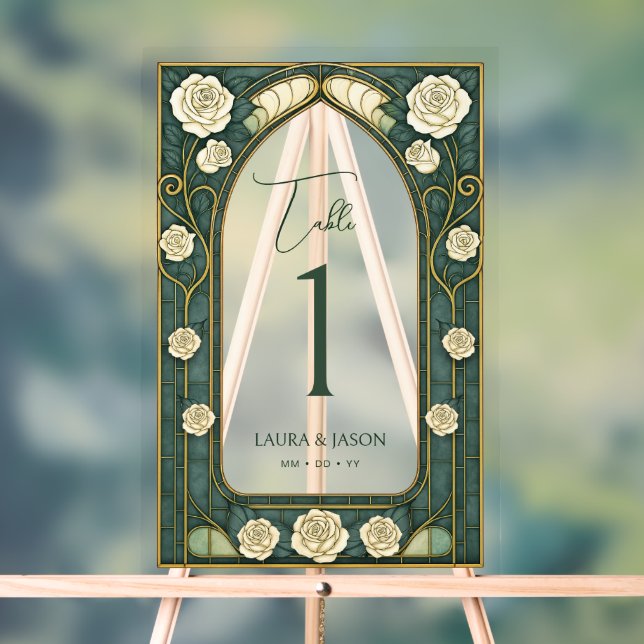 Panneau En Acrylique Mariage floral de verre de sable Numéro de table (Neutre)