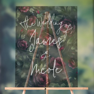 Panneau En Acrylique Mariage floral gris ombré aux roses rouges de Bord