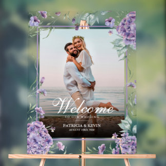 Panneau En Acrylique Mariage Floral Purple Hydrangea Photo Bienvenue
