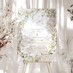 Panneau En Acrylique Mariage floral romantique avec Monogram Crest