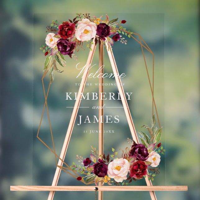 Panneau En Acrylique Mariage floral rouge et roux bordeaux (Neutre)