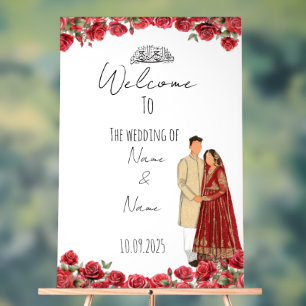 Panneau En Acrylique Mariage floral rouge islamique acrylique signe