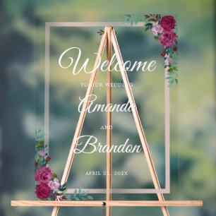 Panneau En Acrylique Mariage floral Welcome script blanc signe acryliqu