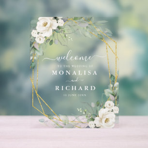 Panneau En Acrylique Mariage géométrique à fleurs d'or et de blanc