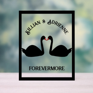 Panneau En Acrylique Mariage gothique Baiser Cygnes Noirs Personnalisé