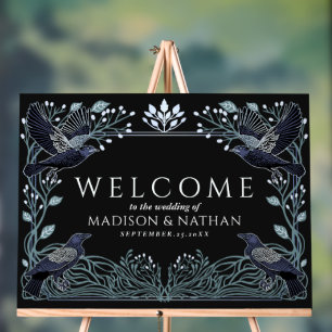 Panneau En Acrylique Mariage Gothique Corbeau Enchanté Noir de Bienvenu