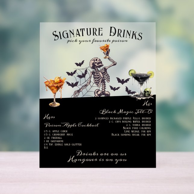 Panneau En Acrylique Mariage gothique Squelette Signature Boissons Sign (Neutre)