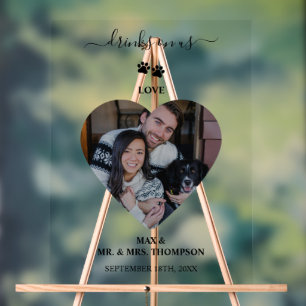 Panneau En Acrylique Mariage Heart Photo Couple Pet Dog Boissons sur no
