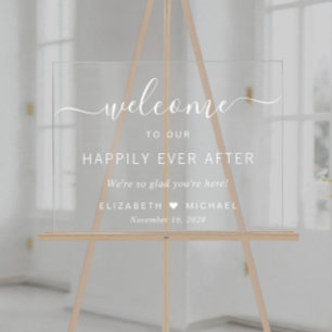 Panneau En Acrylique Mariage Heureux Pour Toujours Bienvenue Blanche