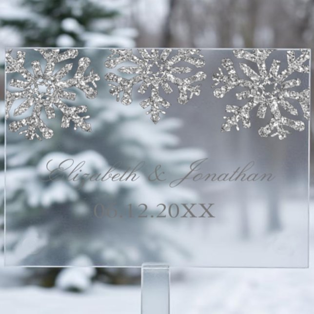 Panneau En Acrylique Mariage hivernal Silver Snowflake (Créateur téléchargé)