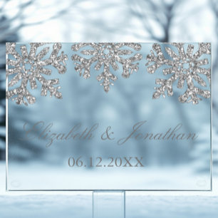 Panneau En Acrylique Mariage hivernal Silver Snowflake