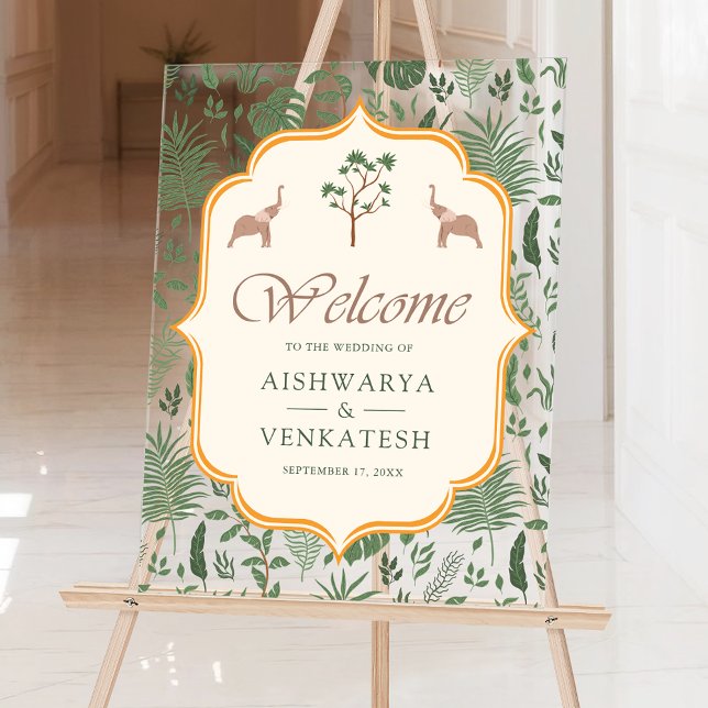 Panneau En Acrylique Mariage Indien d'Éléphant Tropical de Bienvenue (Créateur téléchargé)