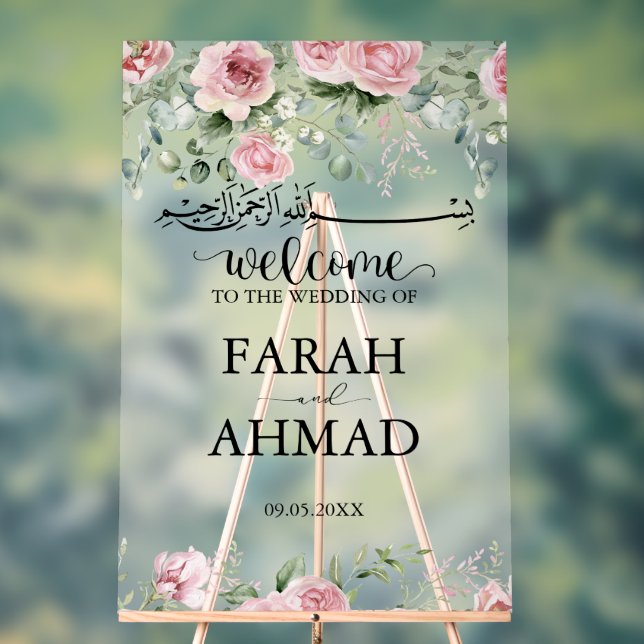 Panneau En Acrylique Mariage islamique rose Élégant Entrée claire (Neutre)