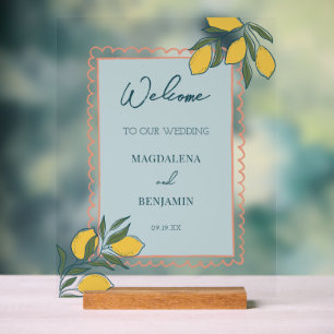 Panneau En Acrylique Mariage italien de style côtier au citron bleu sar