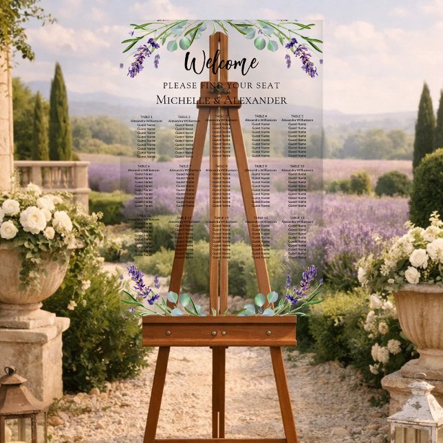 Panneau En Acrylique Mariage lavande 15 tables (Créateur téléchargé)